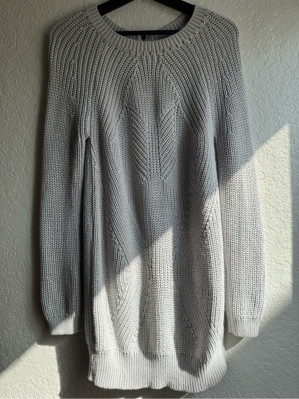 River Island Light Gray Cable Knit Crew Sweater